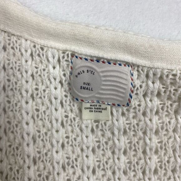 Anthropologie Sweater Womens Small Ivory Cream V Neck Short Sleeve Knit - Picture 6 of 9